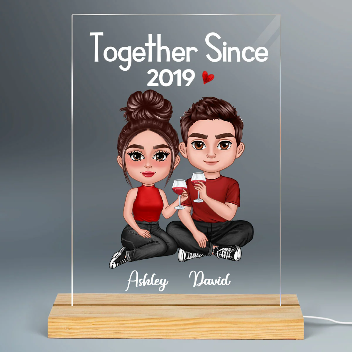Doll Couple Sitting Together Personalized Acrylic LED Night Light - Image 2