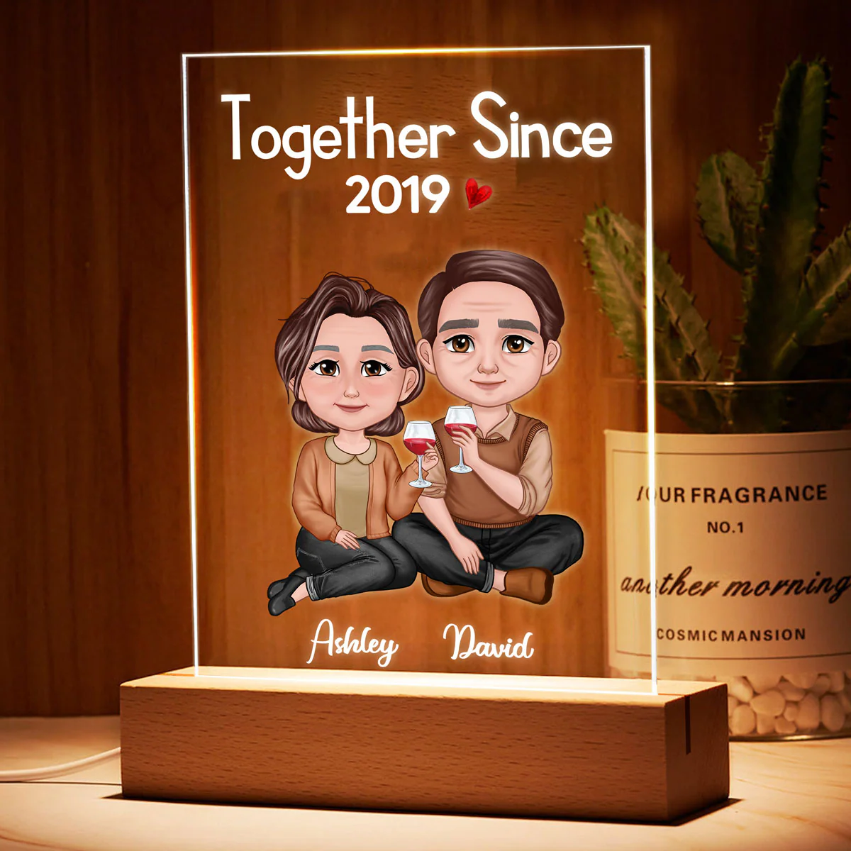 Doll Couple Sitting Together Personalized Acrylic LED Night Light - Image 3
