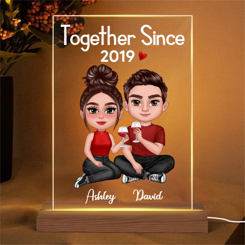 Doll Couple Sitting Together Personalized Acrylic LED Night Light - Image 4