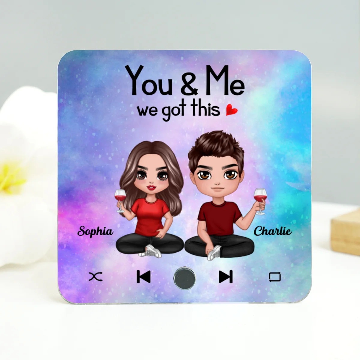 Doll Couple Sitting Together Since Favorite Song Personalized Music Fridge Magnet,  Gift For Couple - Image 11