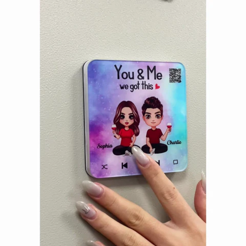 Doll Couple Sitting Together Since Favorite Song Personalized Music Fridge Magnet,  Gift For Couple - Image 2