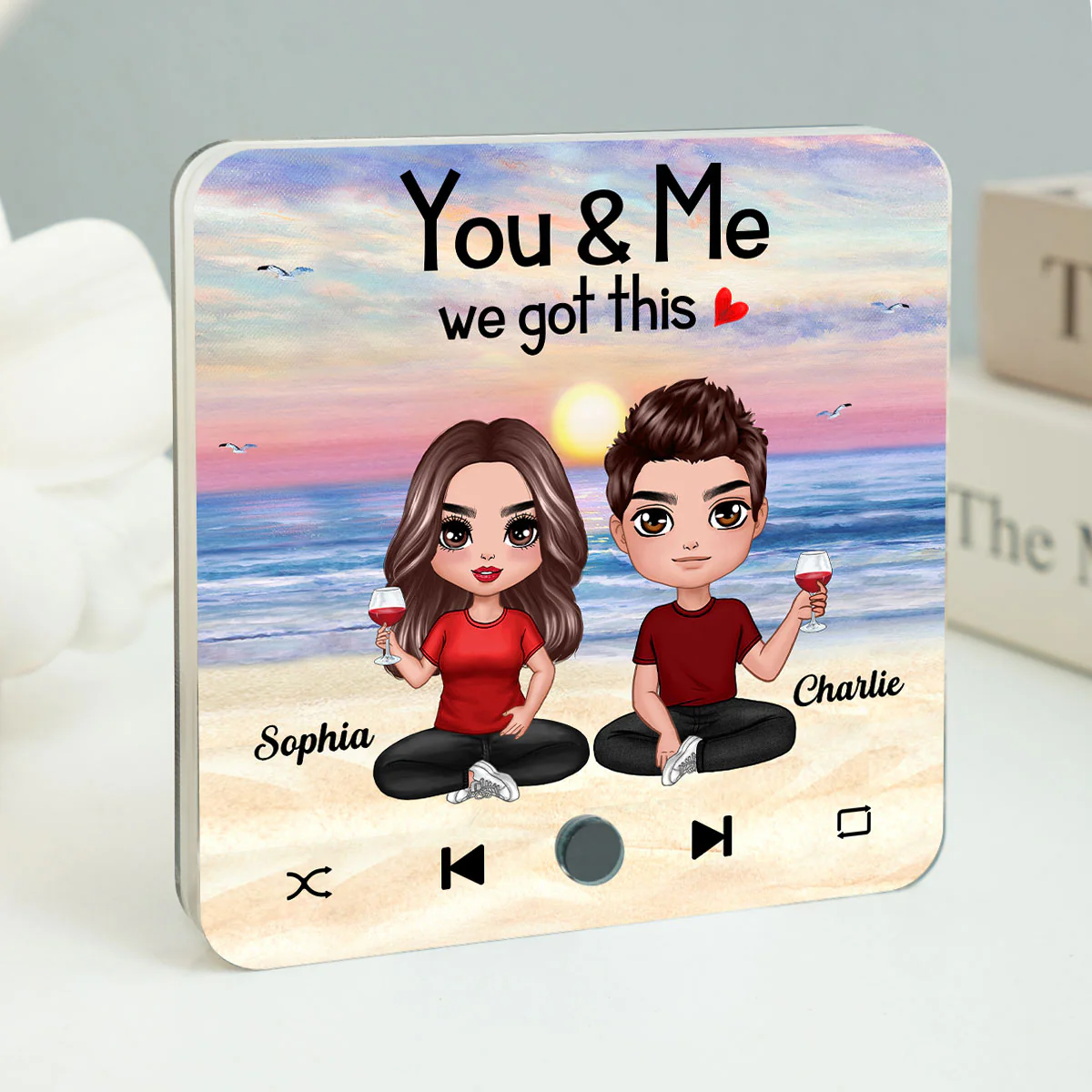 Doll Couple Sitting Together Since Favorite Song Personalized Music Fridge Magnet,  Gift For Couple - Image 3
