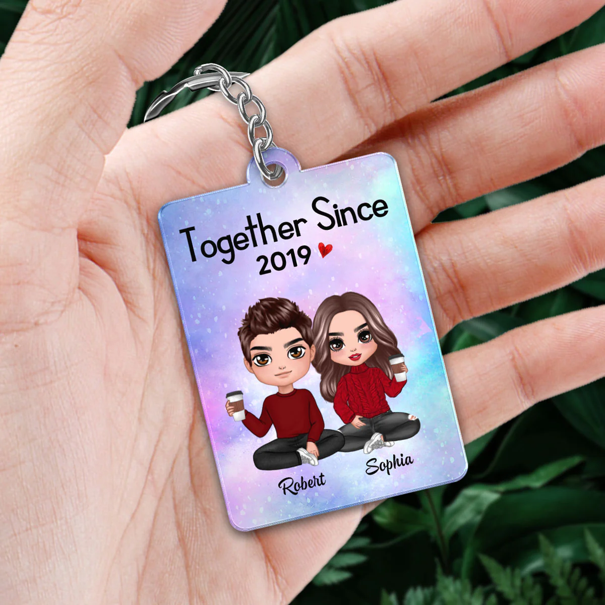 Doll Couple Sitting Together Since Favorite Song Scannable QR Code - Personalized Acrylic Keychain - Image 2