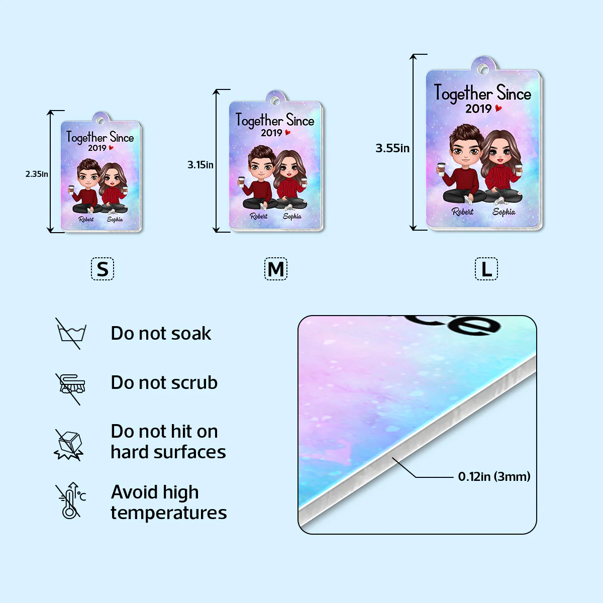 Doll Couple Sitting Together Since Favorite Song Scannable QR Code Personalized Acrylic Keychain - Image 4