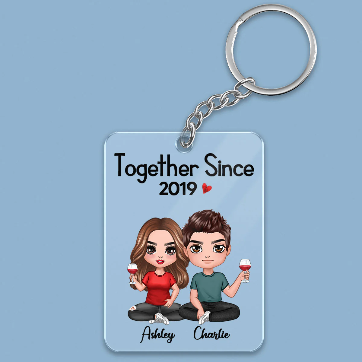 Doll Couple Sitting Together Since Personalized Acrylic Keychain - Anniversary Gift For Couple - Gift For Him, Gift For Her - Image 2