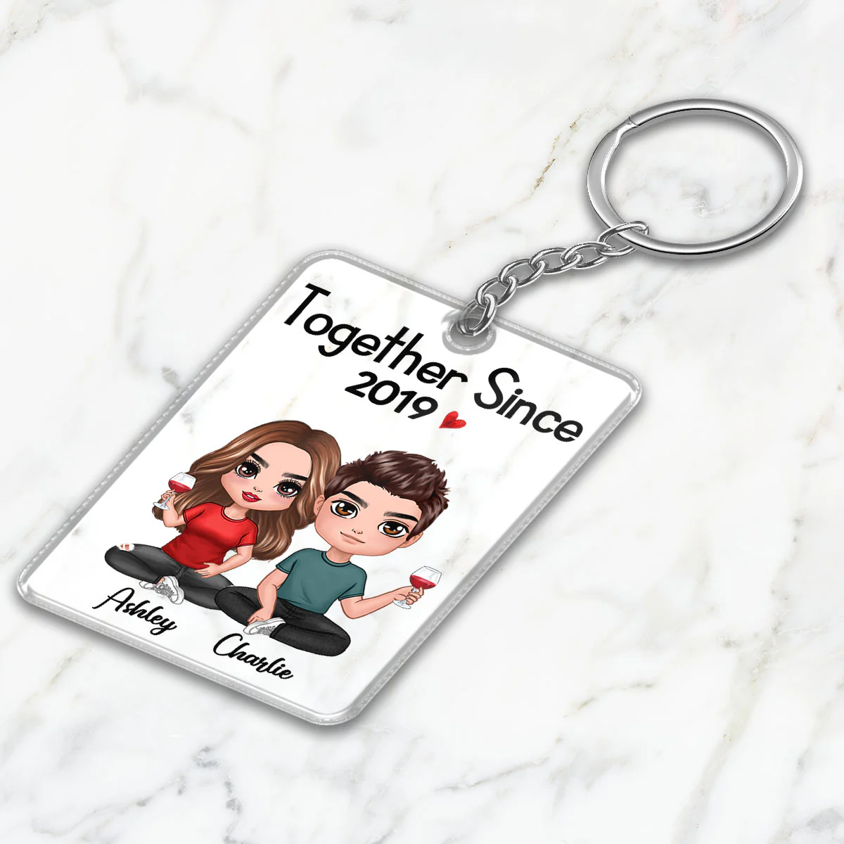 Doll Couple Sitting Together Since Personalized Acrylic Keychain - Anniversary Gift For Couple - Gift For Him, Gift For Her - Image 3
