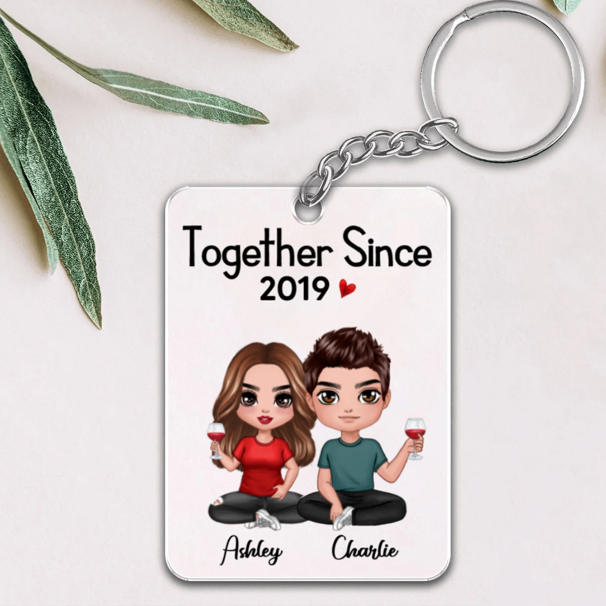 Doll Couple Sitting Together Since Personalized Acrylic Keychain - Anniversary Gift For Couple - Gift For Him, Gift For Her - Image 4