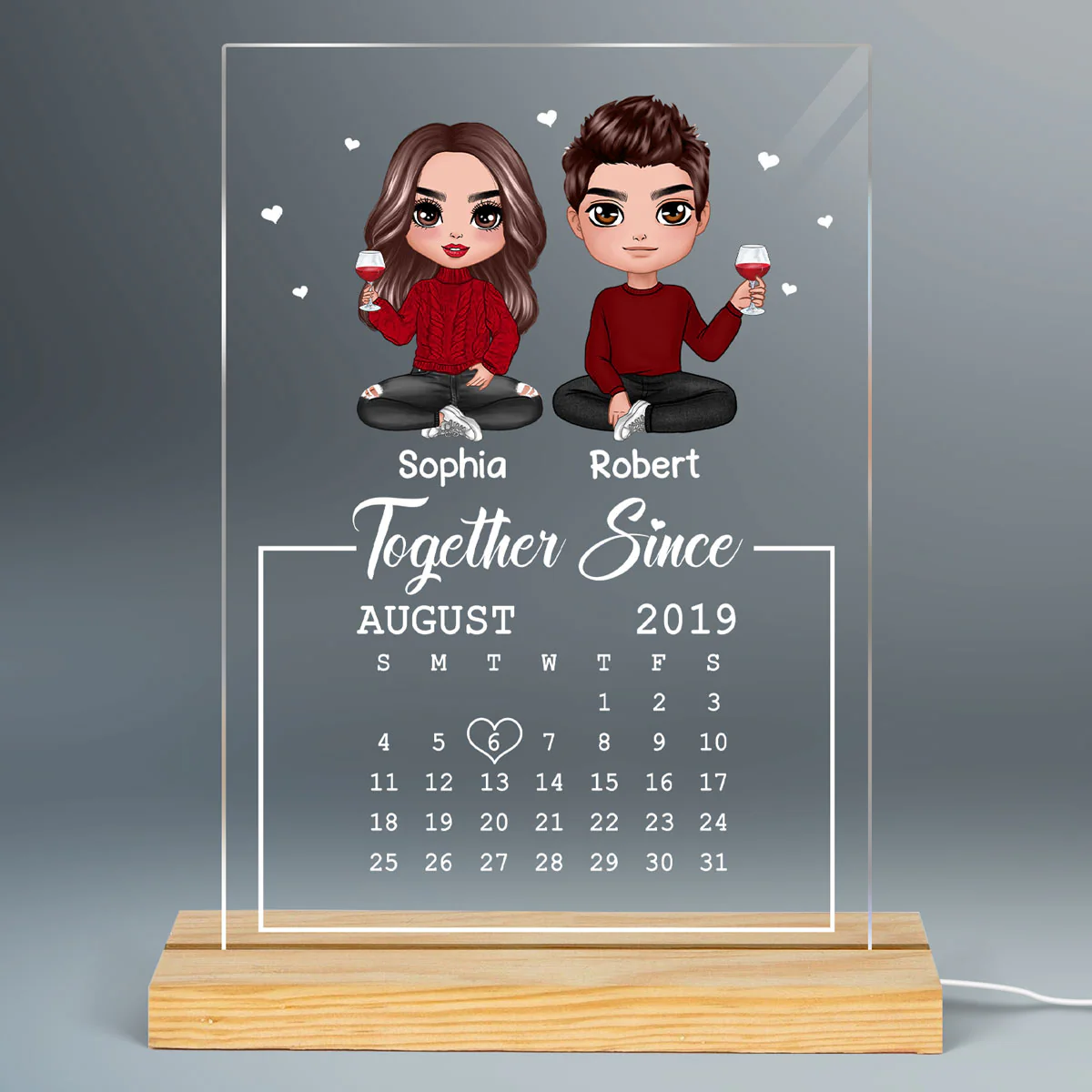 Doll Couple Sitting Together Since Personalized Acrylic Plaque LED Night Light - Anniversary Gift For Couple - Gift For Him Gift For Her - Image 2