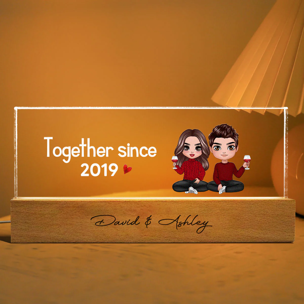 Doll Couple Sitting Together Since Personalized Acrylic LED Night Light, Anniversary Gift For Her, Gift For Him - Image 3