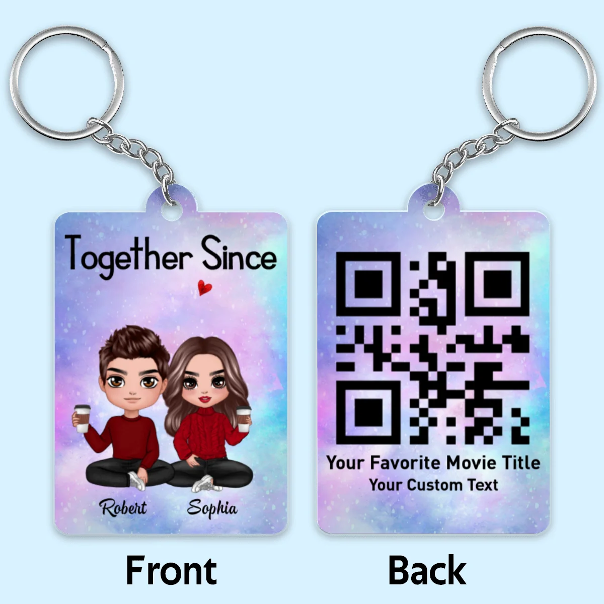 Doll Couple Sitting Together Since Scannable QR Code Personalized Acrylic Keychain - Image 4