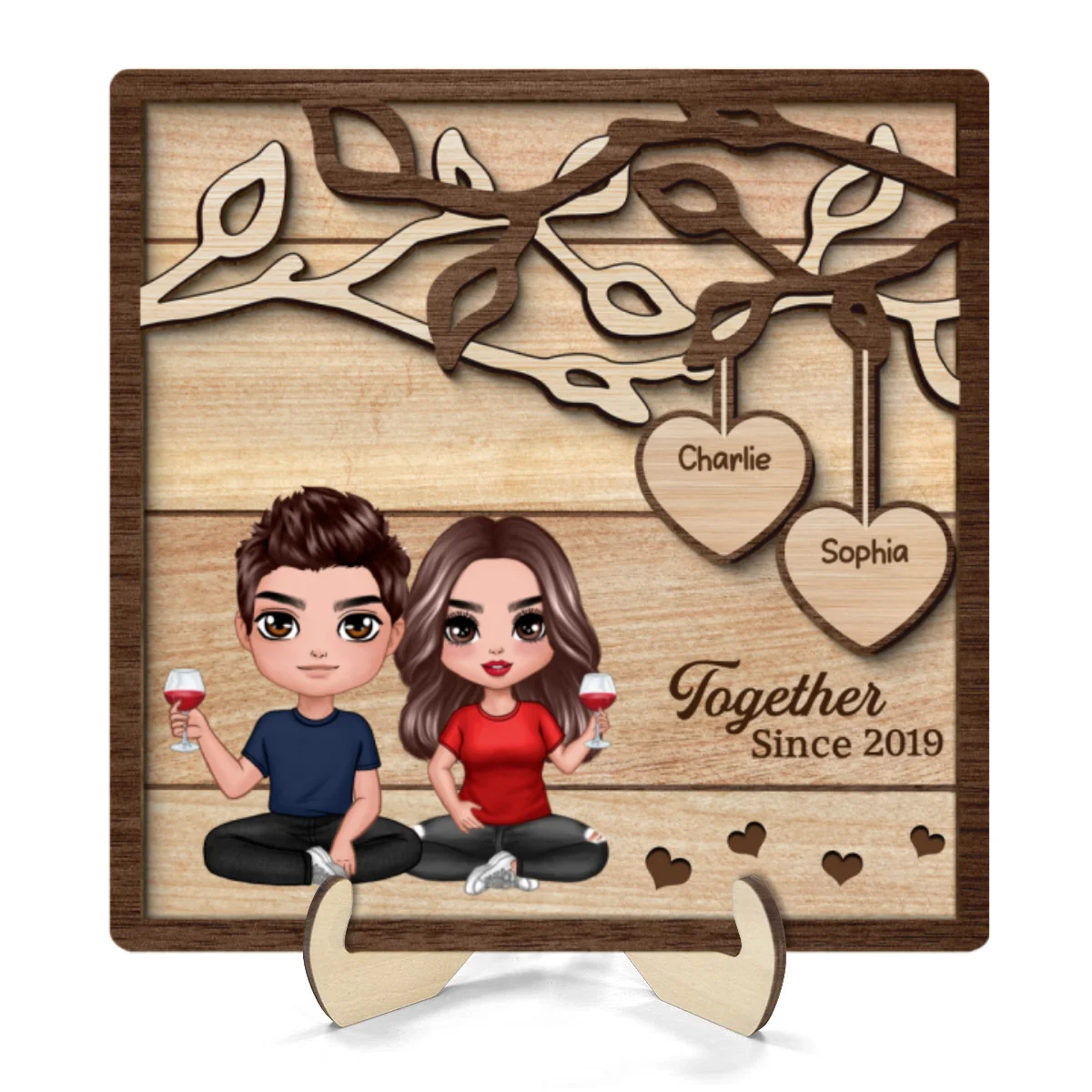 Doll Couple Sitting Under Tree Personalized 2-Layer Wooden Plaque - Image 10