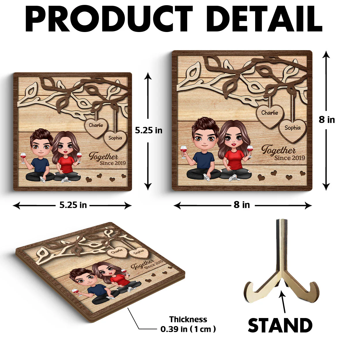 Doll Couple Sitting Under Tree Personalized 2-Layer Wooden Plaque - Image 6