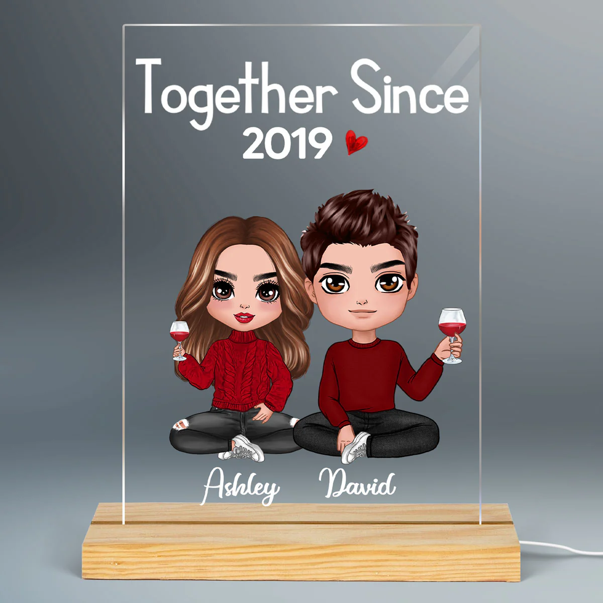 Doll Couple Sitting Valentine‘s Anniversary Gift For Him Gift For Her 7 Colors Plaque LED Night Light - Image 3