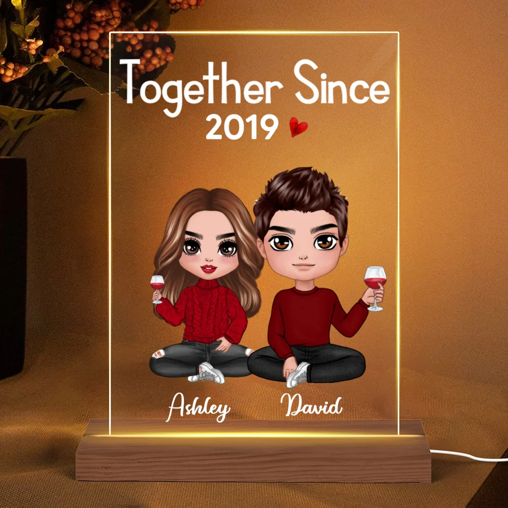 Doll Couple Sitting Valentine‘s Anniversary Gift For Him Gift For Her 7 Colors Plaque LED Night Light - Image 4