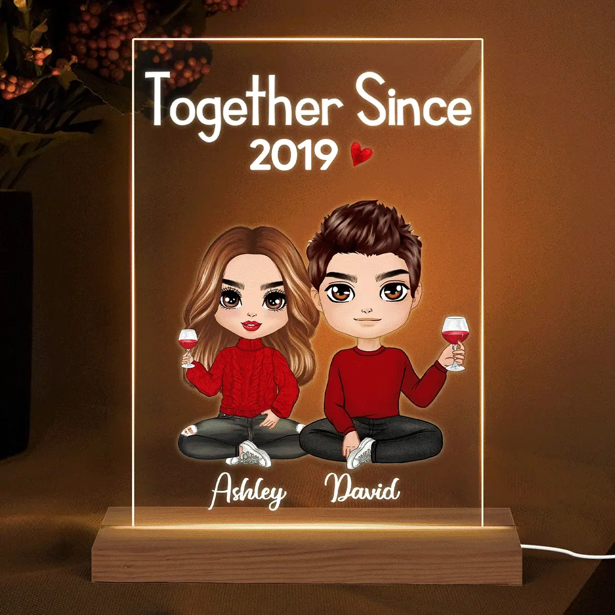 Doll Couple Sitting Valentine‘s Anniversary Gift For Him Gift For Her Acrylic Plaque LED Night Light - Image 2