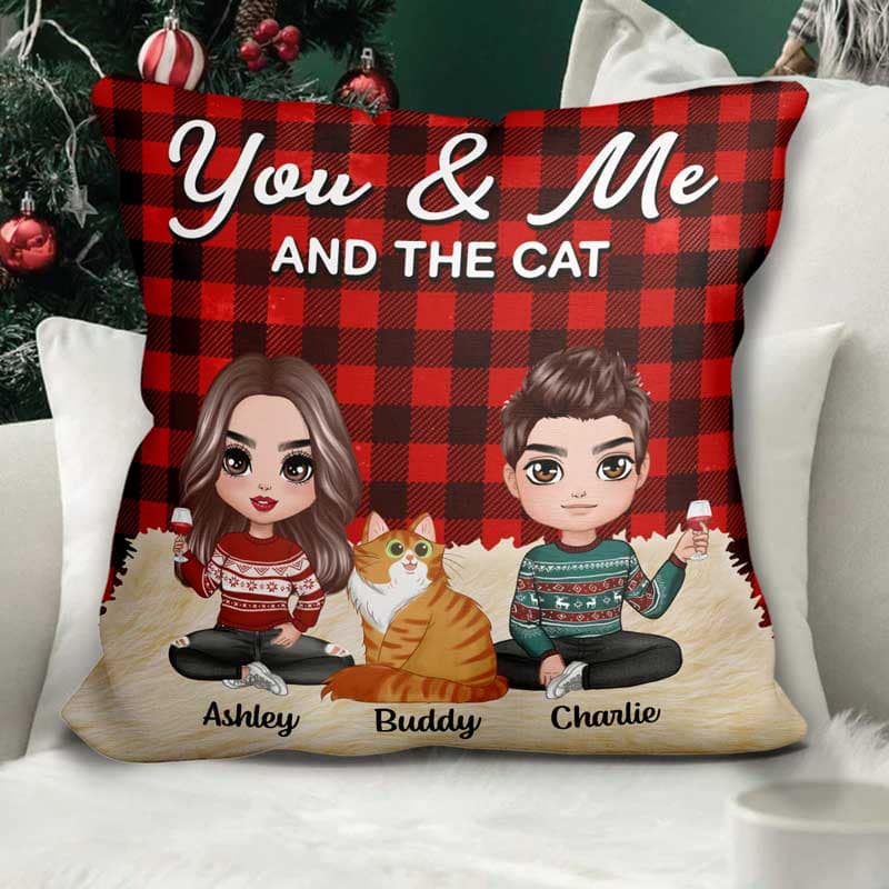 Doll Couple Sitting With Cats Christmas Personalized Pillow (Insert Included) - Image 3