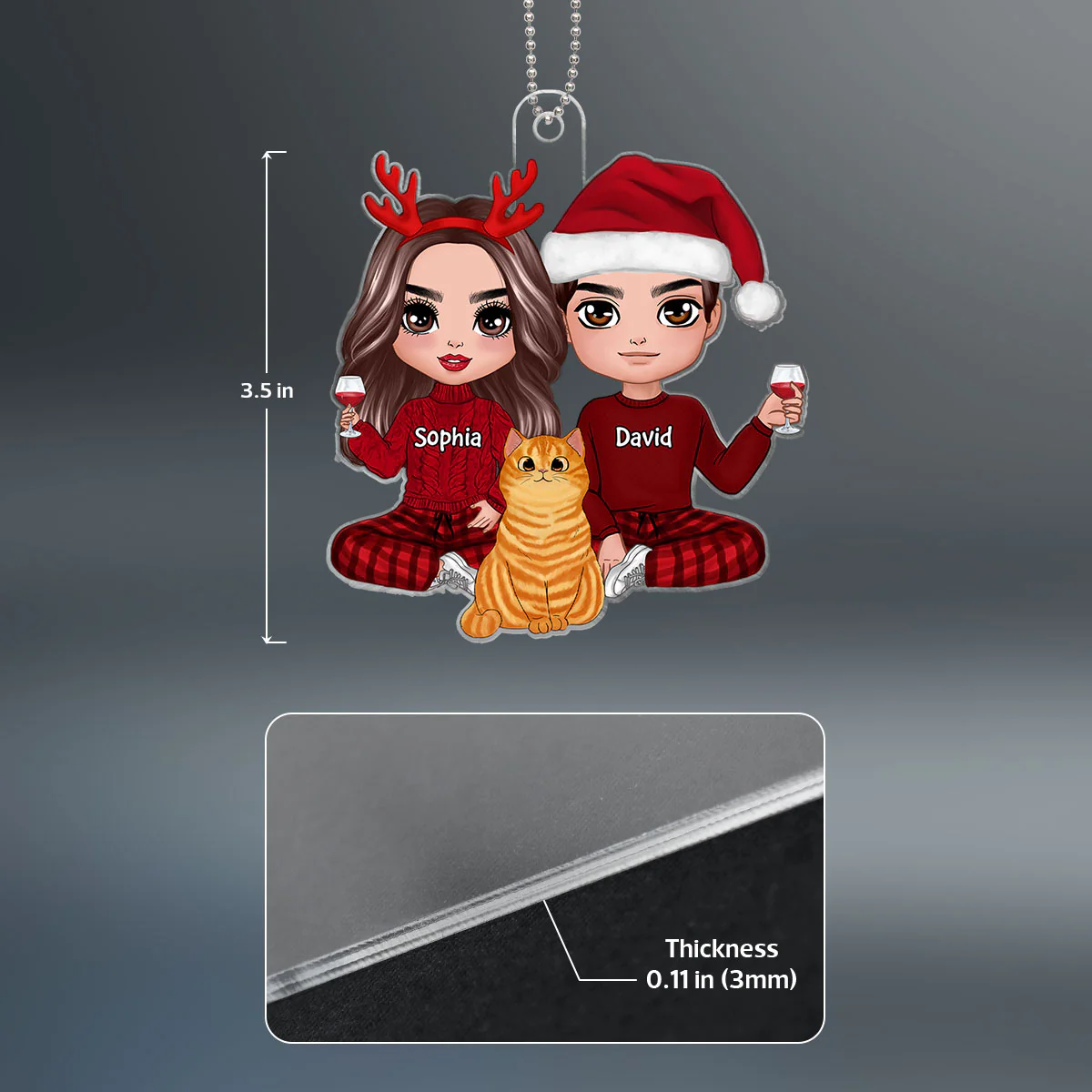 Doll Couple Sitting With Fluffy Cats Christmas Personalized Acrylic Ornament - Image 4