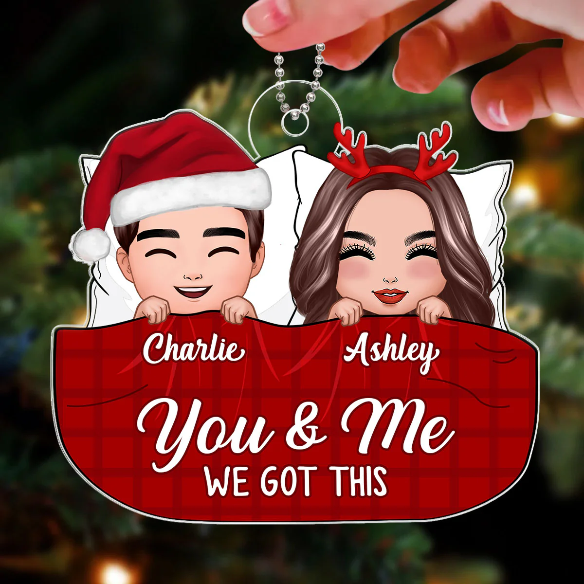 Doll Couple Sleeping On Bed Christmas Gift Personalized Acrylic Ornament - Image 3