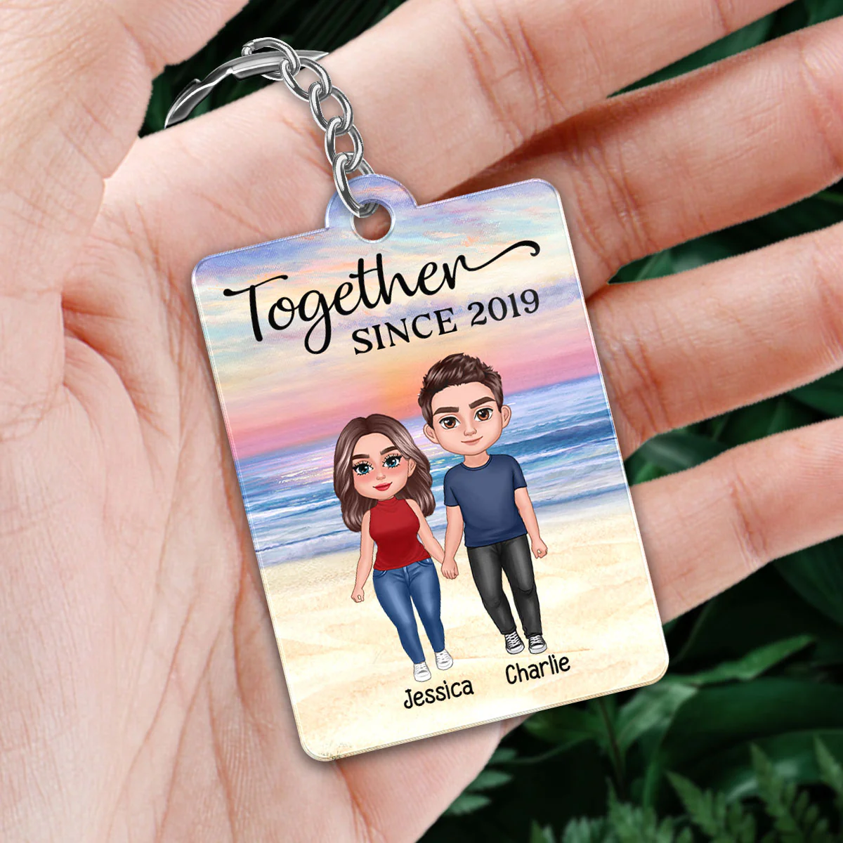 Doll Couple Standing At Beach Favorite Song Scannable QR Code Personalized Acrylic Keychain - Image 2