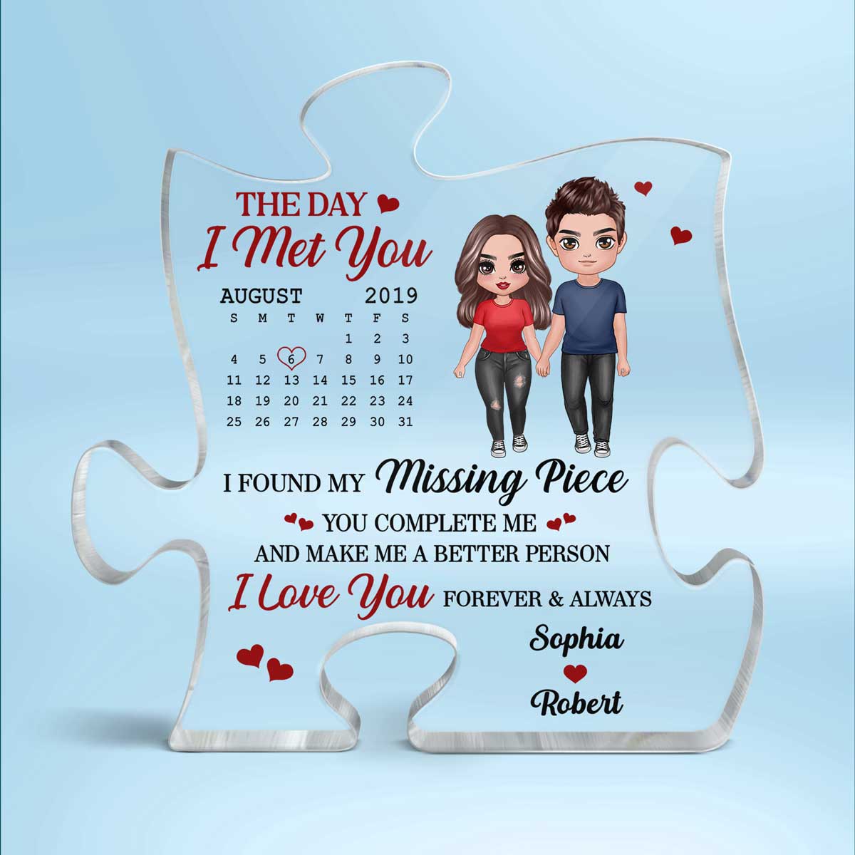 Doll Couple Standing Calendar Anniversary Date Personalized Puzzle Acrylic Plaque - Image 2