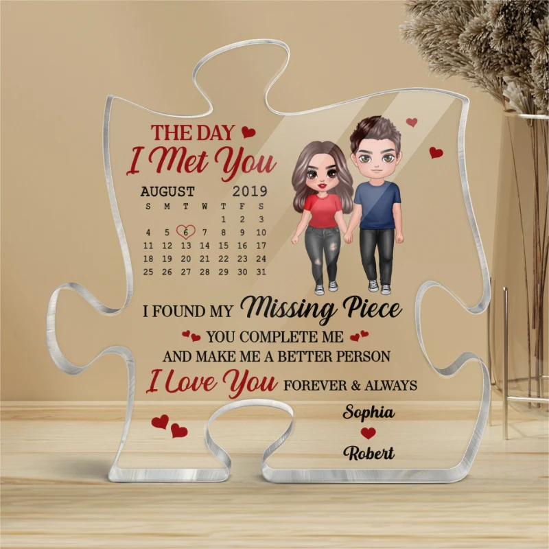 Doll Couple Standing Calendar Anniversary Date Personalized Puzzle Acrylic Plaque - Image 4