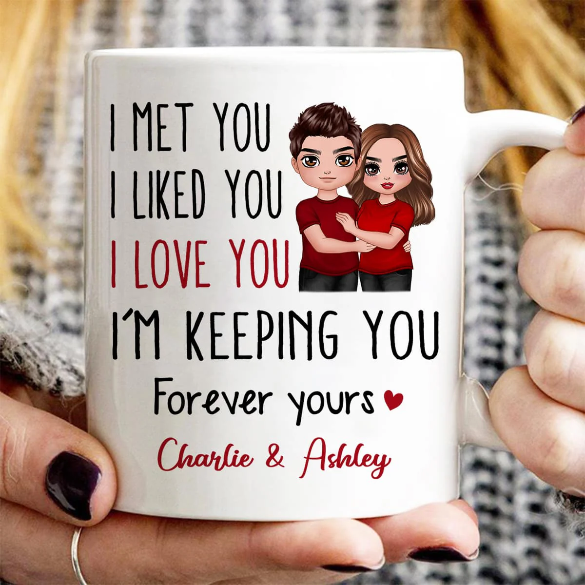 Doll Couple Standing Embracing I Met You I Love You Valentine‘s Anniversary Gift For Him For Her Personalized Mug - Image 2
