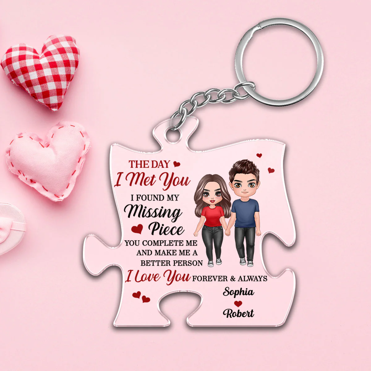 Doll Couple Standing Found My Missing Piece Anniversary Gift For Him For Her Personalized Acrylic Keychain - Image 3