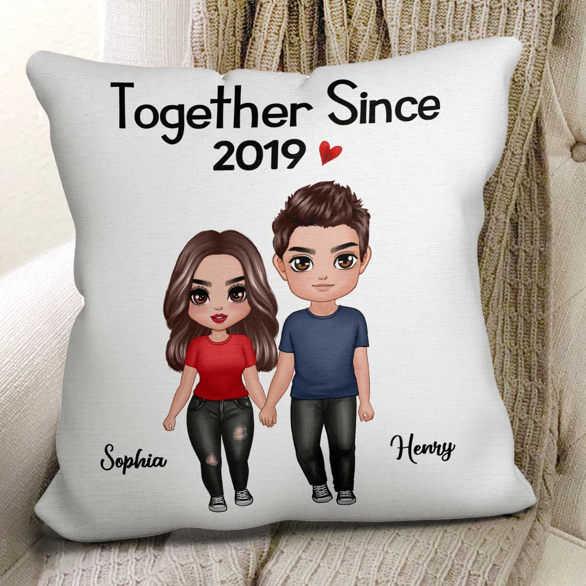 Doll Couple Standing Gift For Him For Her Personalized Pillow (Insert Included) - Image 2