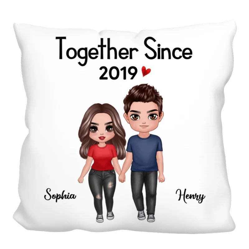 Doll Couple Standing Gift For Him For Her Personalized Pillow (Insert Included) - Image 3