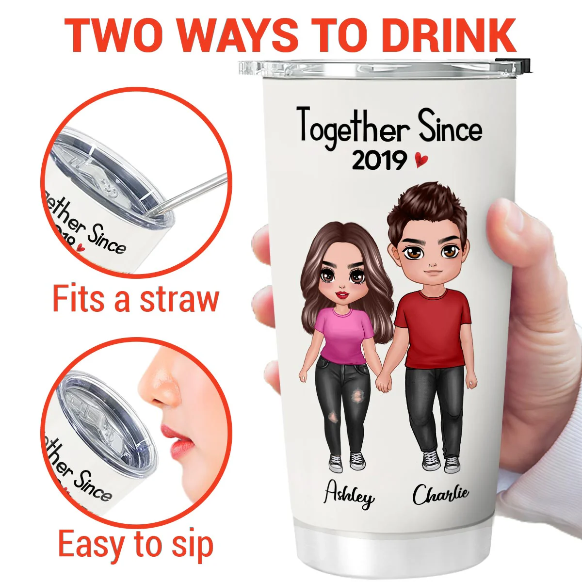 Doll Couple Standing Gift For Him For Her Personalized Tumbler - Image 3