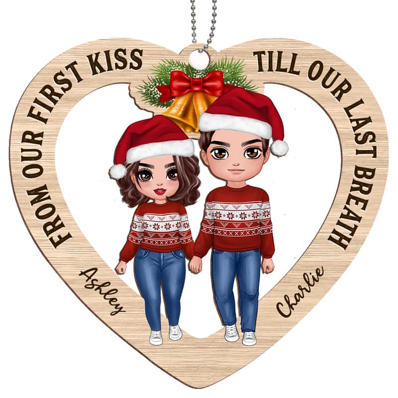 Doll Couple Standing Heart Personalized Wooden Ornament