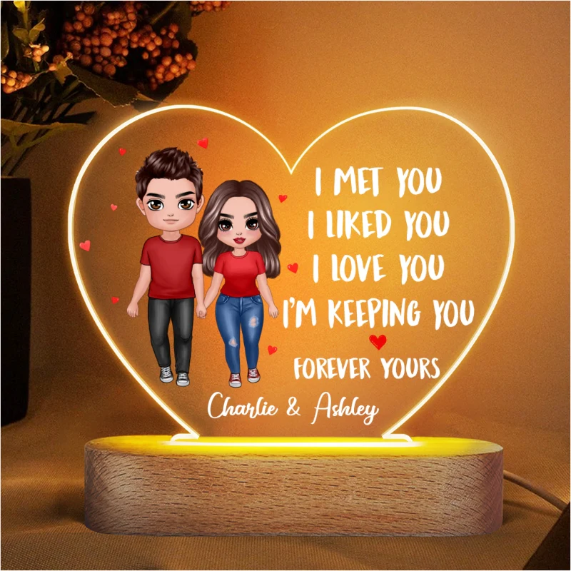 Doll Couple Standing I Met You Like You Love You Gift For Him For Her Personalized Acrylic Heart Plaque LED Lamp Night Light - Image 4