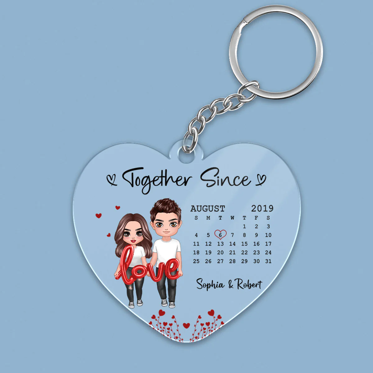 Doll Couple Standing Love Balloon Calendar Personalized Acrylic Keychain - Image 2