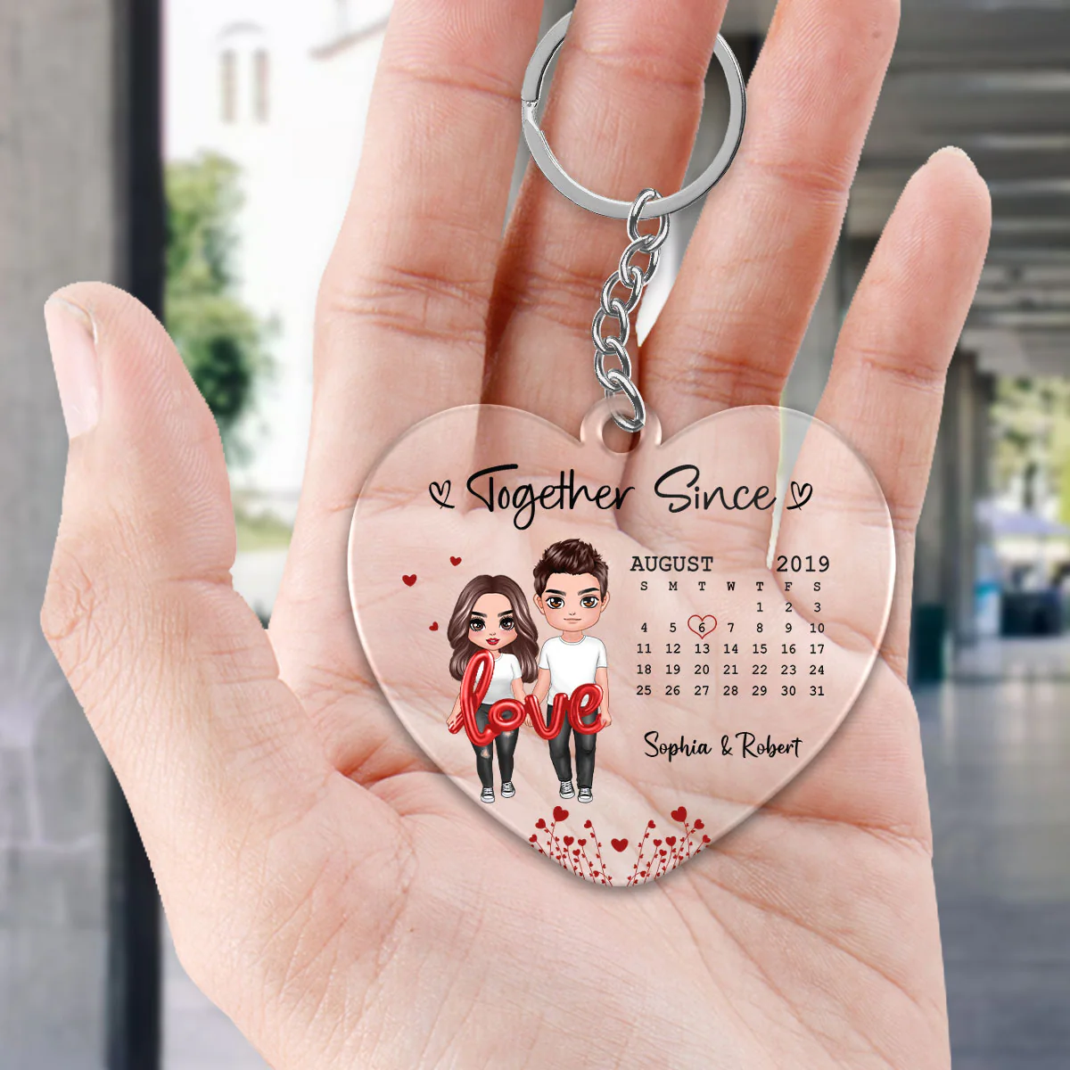 Doll Couple Standing Love Balloon Calendar Personalized Acrylic Keychain - Image 3