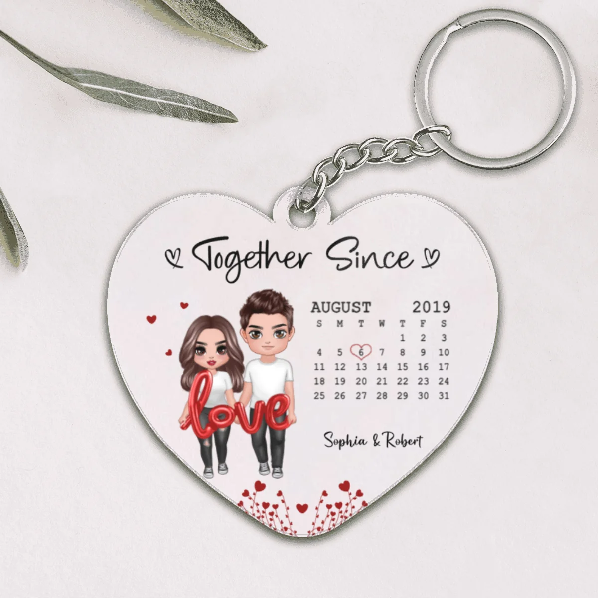 Doll Couple Standing Love Balloon Calendar Personalized Acrylic Keychain - Image 4