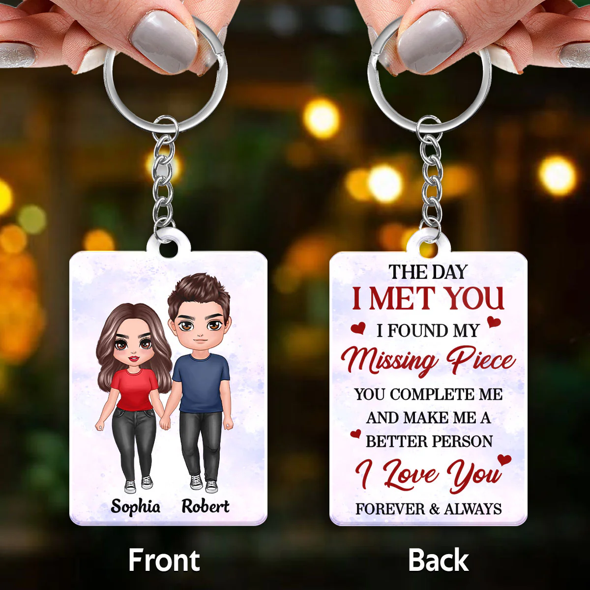 Doll Couple Standing The Day I Met You Personalized Acrylic Keychain - Image 3