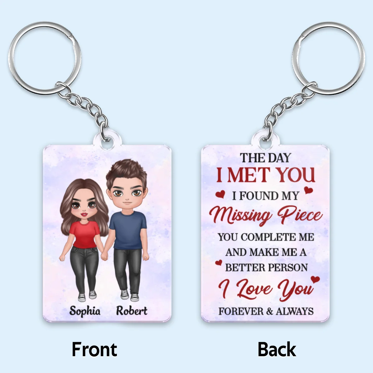 Doll Couple Standing The Day I Met You Personalized Acrylic Keychain - Image 4