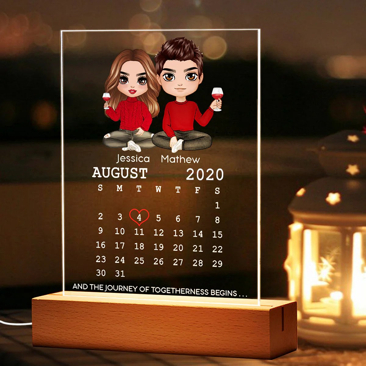 Doll Couple The Day We Calendar Personalized Acrylic Plaque With LED Night Light - Anniversary Gift For Couple - Gift For Him Gift For Her - Image 3