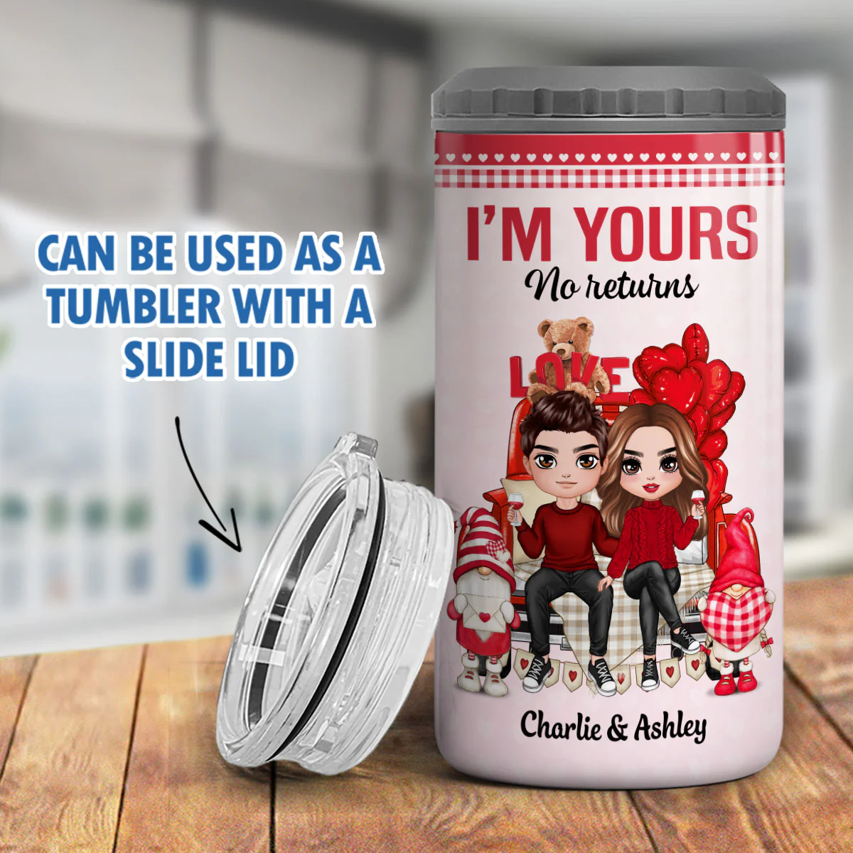 Doll Couple Truck Back View Personalized 4 In 1 Can Cooler - Image 7