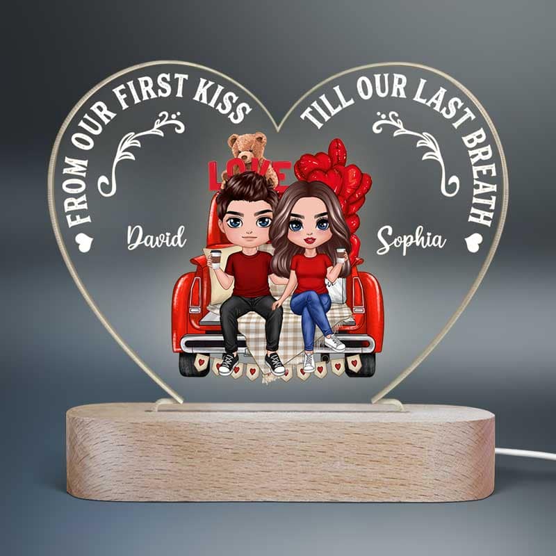 Doll Couple Truck Back View Personalized Heart Plaque LED Night Light