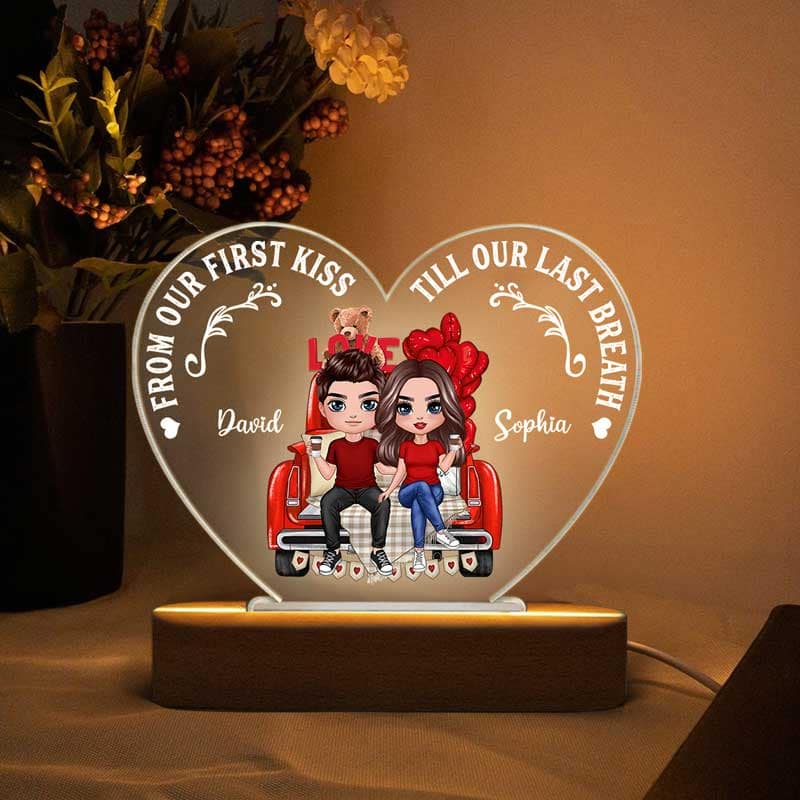 Doll Couple Truck Back View Personalized Heart Plaque LED Night Light - Image 2