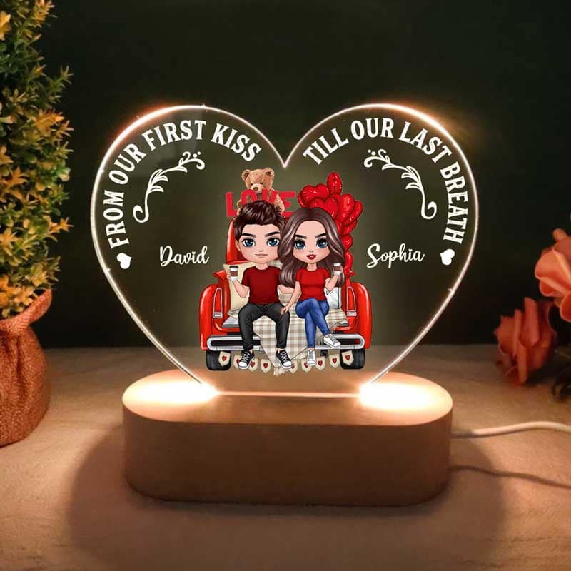 Doll Couple Truck Back View Personalized Heart Plaque LED Night Light - Image 3