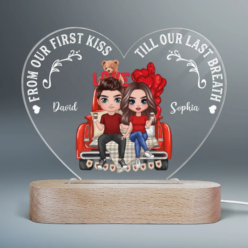 Doll Couple Truck Back View Personalized Heart Plaque LED Night Light - Image 4