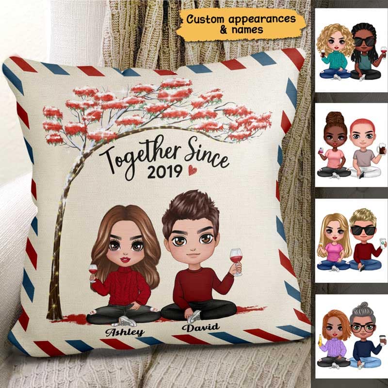 Doll Couple Under Red Tree Gift For Him For Her Personalized Pillow (Insert Included) - Image 2