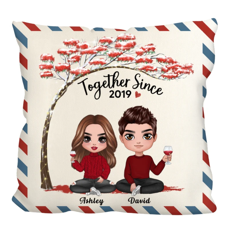 Doll Couple Under Red Tree Gift For Him For Her Personalized Pillow (Insert Included) - Image 3