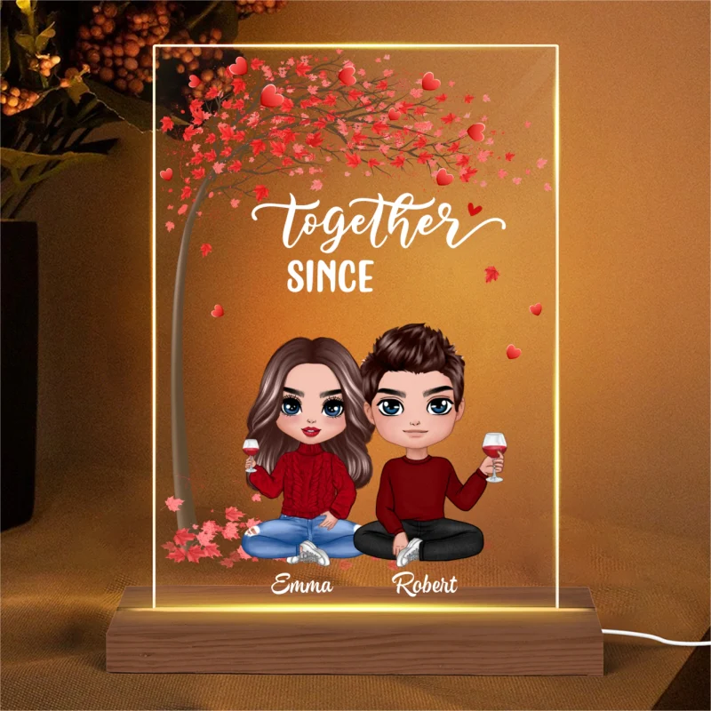 Doll Couple Under Tree Anniversary Gift Personalized Rectangle Acrylic Plaque LED Lamp Night Light - Image 4