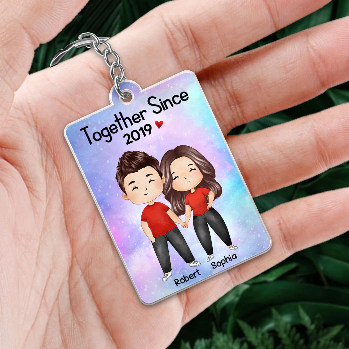 Doll Couple Watercolor Together Since Favorite Song QR Code Personalized Acrylic Keychain - Image 2