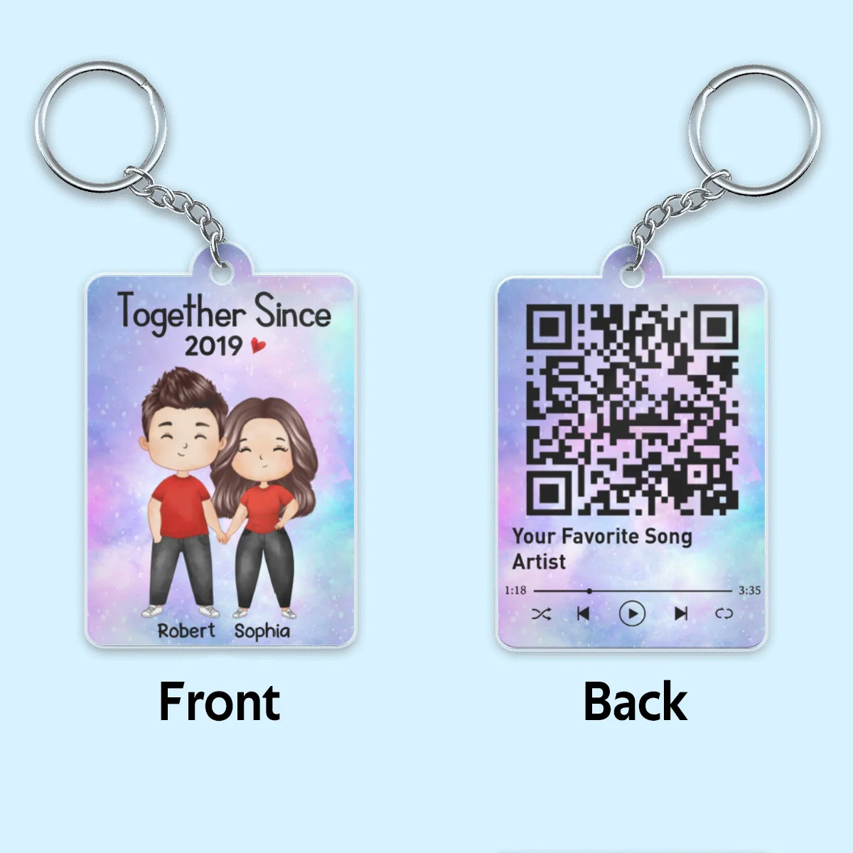 Doll Couple Watercolor Together Since Favorite Song QR Code Personalized Acrylic Keychain - Image 4