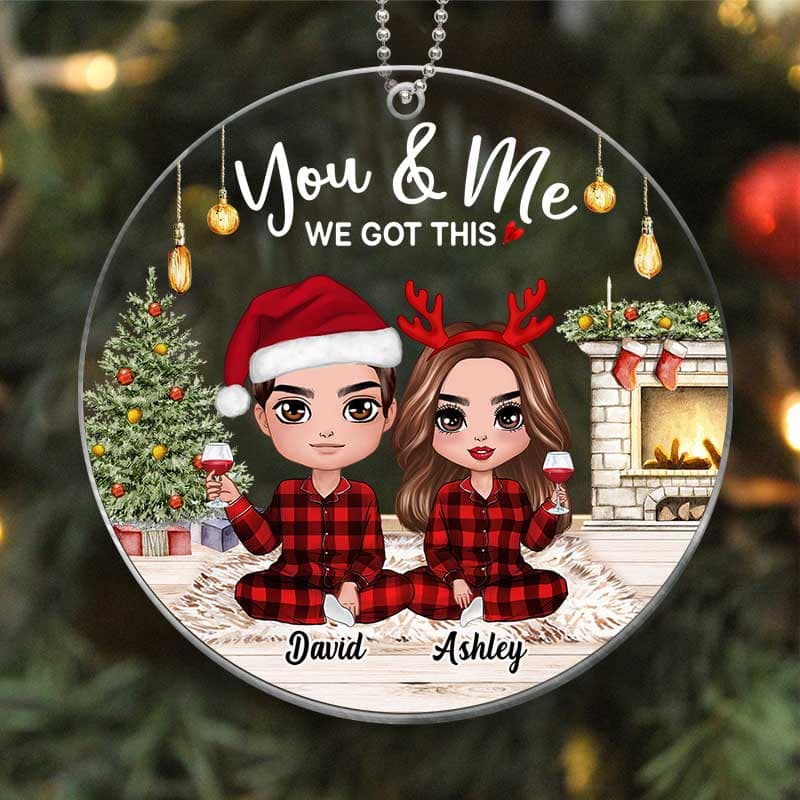 Doll Couple Wearing Pajamas In House Personalized Acrylic Ornament