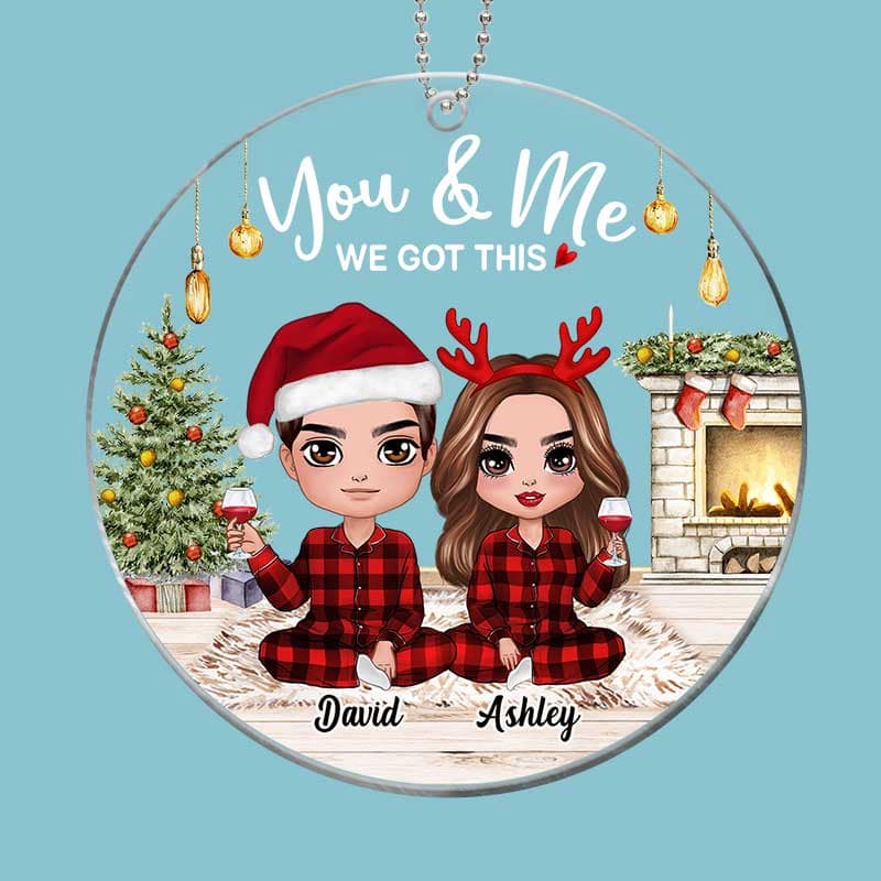 Doll Couple Wearing Pajamas In House Personalized Acrylic Ornament - Image 2